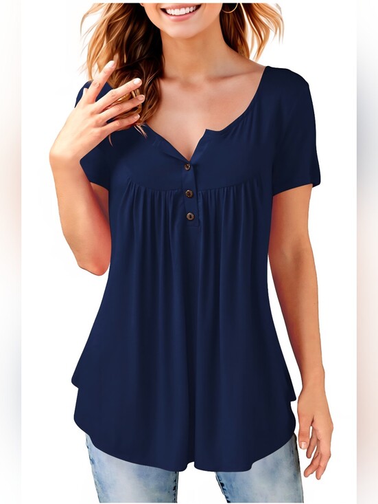 Tops - Women’s Navy Short Sleeve Button Henley Top- HIT THE LIKE BUTTON FOR SALE PRICE!